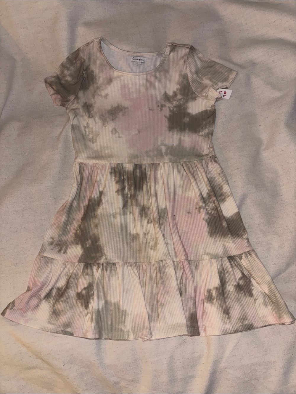 Tie-Dye Tiered Ribbed Dress for Girls - Pastel Pink & Olive
